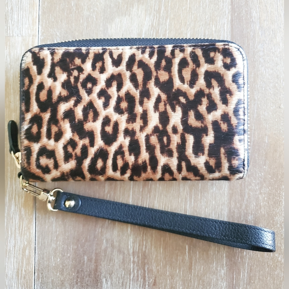 NWOT Mark and Graham Natural Hide Hair Zip Wallet/Wristlet.  Pristine!